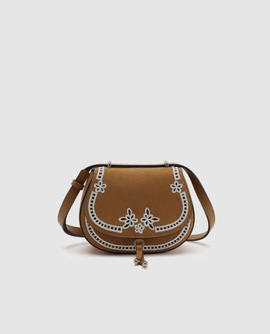  URBAN REVIVO - Túi đeo chéo nữ bo góc thêu hoa 