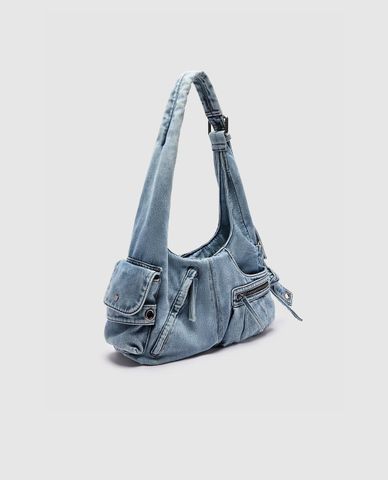  URBAN REVIVO - Túi đeo vai nữ denim nữ hình thang nhiều ngăn 