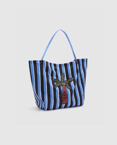  URBAN REVIVO - Túi tote nữ hình thang kẻ sọc phối họa tiết 