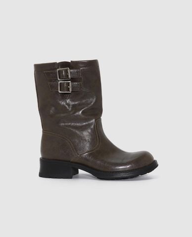 URBAN REVIVO - Giày boots nữ đế vừa cổ cao khóa đôi 