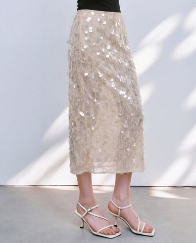  URBAN REVIVO - Chân váy phom suông midi đính sequin 