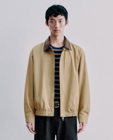  URBAN REVIVO - Áo khoác bomber nam cổ da tay dài 
