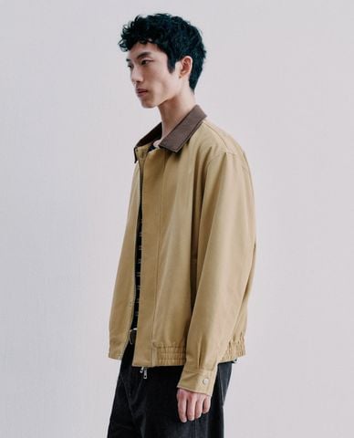  URBAN REVIVO - Áo khoác bomber nam cổ da tay dài 