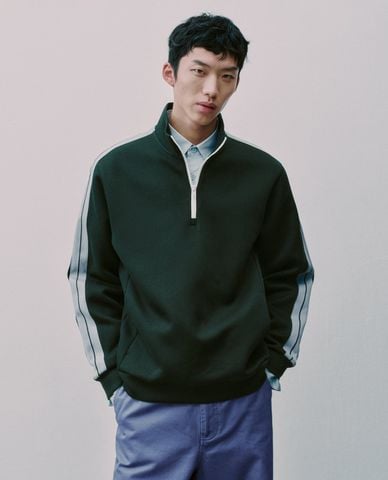  URBAN REVIVO - Áo khoác thể thao nam cổ cao khóa kéo 