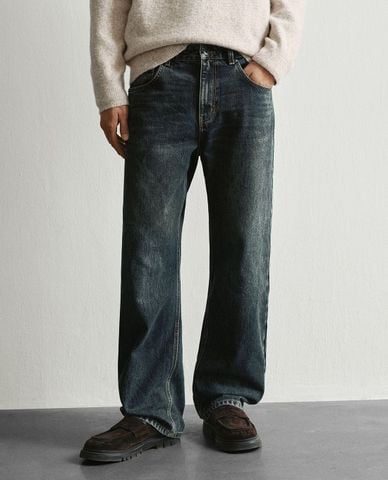 URBAN REVIVO - Quần jeans nam ống rộng wash bạc 