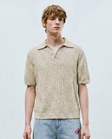  URBAN REVIVO - Áo polo nam dệt kim tay ngắn cổ điển 