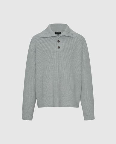  URBAN REVIVO - Áo polo nam dệt kim cổ đứng phối nút 