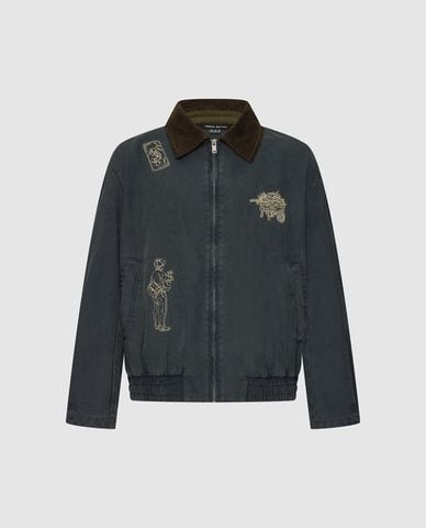  URBAN REVIVO - Áo khoác bomber nam tay dài thêu họa tiết 