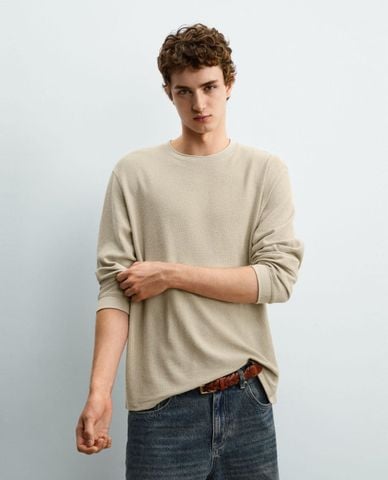  URBAN REVIVO - Áo dệt kim nam cổ tròn tay dài thanh lịch 