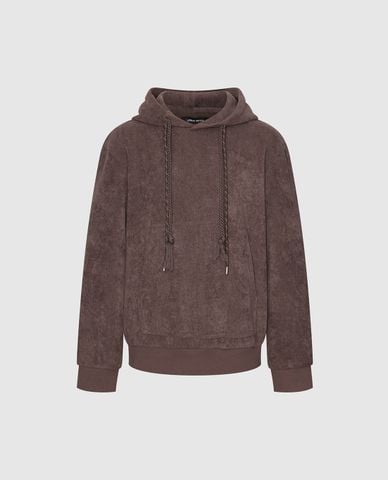  URBAN REVIVO - Áo hoodie nam tay dài phối dây rút 