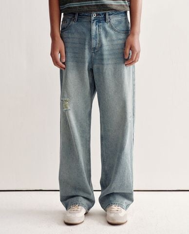  URBAN REVIVO - Quần jeans nam ống rộng wash bạc 
