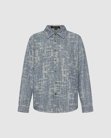  URBAN REVIVO - Áo khoác sơ mi denim nam cổ bẻ tay dài 