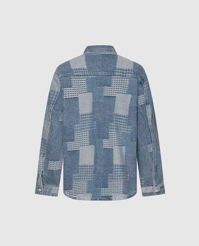  URBAN REVIVO - Áo sơ mi denim nam tay dài họa tiết patchwork 