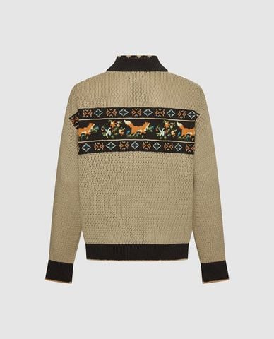  URBAN REVIVO - Áo dệt kim nam tay dài cổ cao dệt hình 