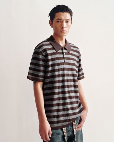  URBAN REVIVO - Áo polo nam dệt kim tay ngắn kẻ sọc 