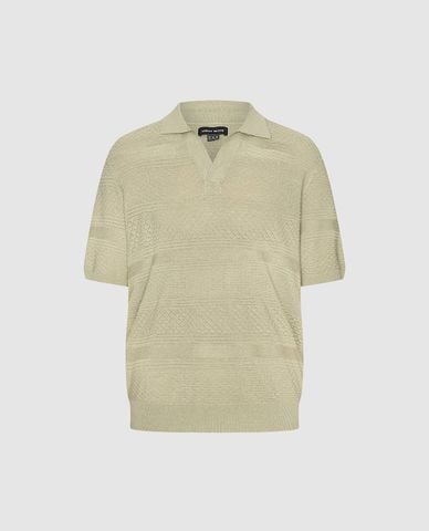 URBAN REVIVO - Áo polo nam dệt kim tay ngắn bo gấu 