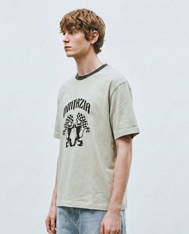  URBAN REVIVO - Áo thun nam cổ tròn tay ngắn in hình 