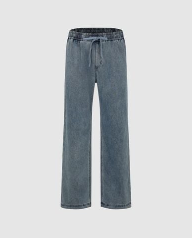  URBAN REVIVO - Quần jeans nam ống đứng lưng thun 