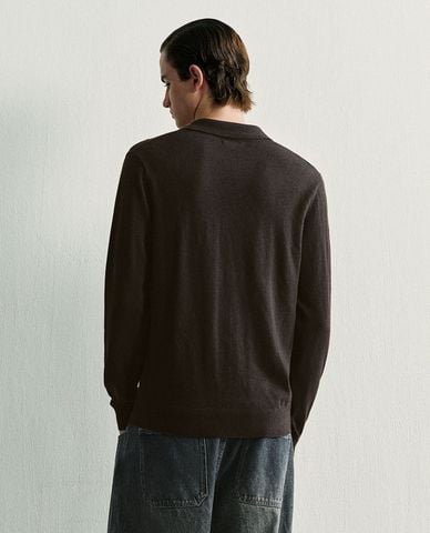  URBAN REVIVO - Áo polo nam dệt kim cổ bẻ tay dài 