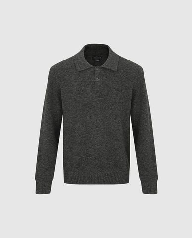  URBAN REVIVO - Áo dệt kim nam cổ bẻ tay dài bo gân 