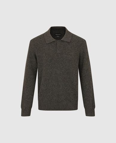  URBAN REVIVO - Áo dệt kim nam cổ bẻ tay dài bo gân 