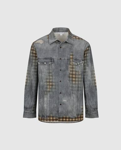  URBAN REVIVO - Áo sơ mi denim nam họa tiết caro 