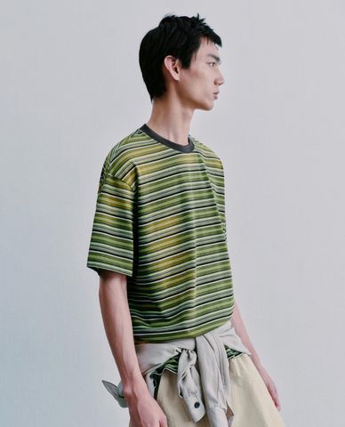  URBAN REVIVO - Áo thun nam cổ tròn tay ngắn kẻ sọc 