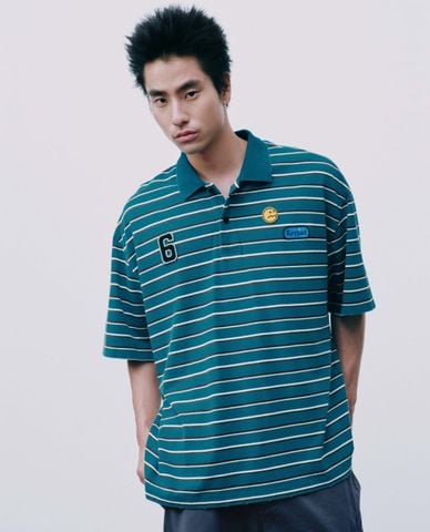  URBAN REVIVO - Áo polo nam cổ bẻ tay ngắn kẻ sọc 