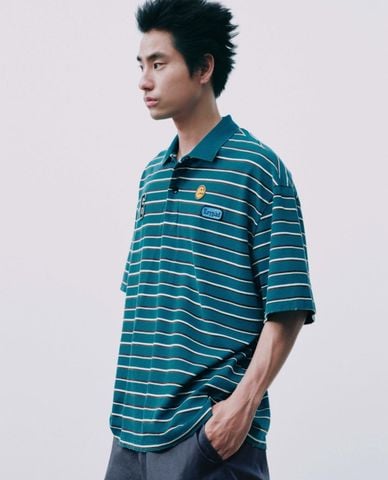  URBAN REVIVO - Áo polo nam cổ bẻ tay ngắn kẻ sọc 