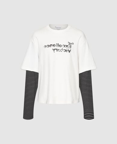  URBAN REVIVO - Áo thun nam cổ tròn tay ngắn phối layer 