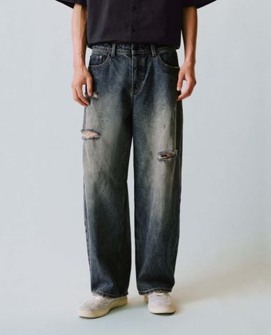  URBAN REVIVO - Quần jeans nam ống rộng wash bạc 