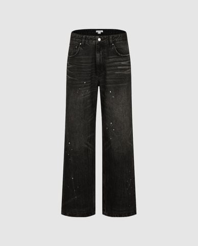  URBAN REVIVO - Quần jeans nam ống rộng hiệu ứng vẩy sơn 