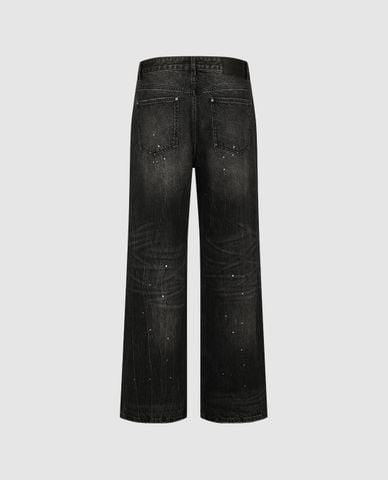  URBAN REVIVO - Quần jeans nam ống rộng hiệu ứng vẩy sơn 