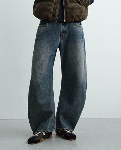  URBAN REVIVO - Quần jeans nam ống rộng wash bạc 