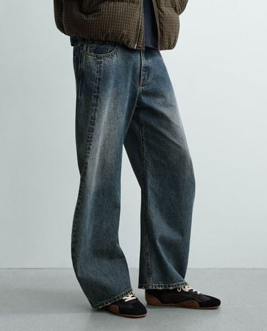  URBAN REVIVO - Quần jeans nam ống rộng wash bạc 