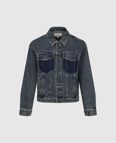  URBAN REVIVO - Áo khoác denim nam tay dài wash bạc 
