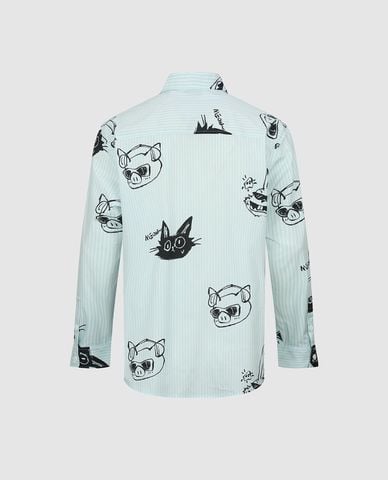  URBAN REVIVO - Áo sơ mi nam cổ bẻ tay dài kẻ sọc in họa tiết 