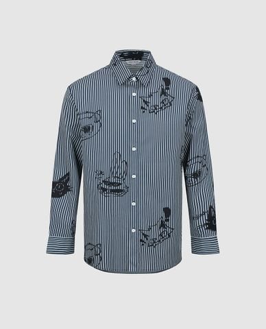  URBAN REVIVO - Áo sơ mi nam cổ bẻ tay dài kẻ sọc in họa tiết 