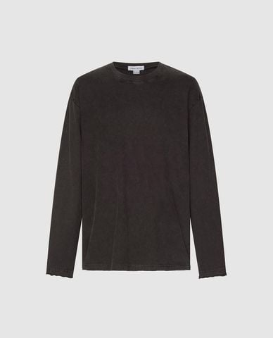  URBAN REVIVO - Áo thun nam cổ tròn tay dài wash bạc 