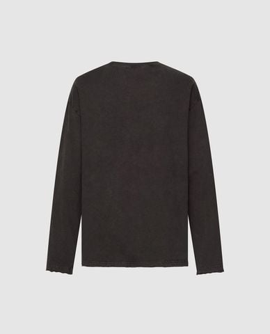  URBAN REVIVO - Áo thun nam cổ tròn tay dài wash bạc 