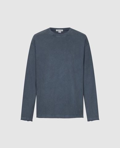  URBAN REVIVO - Áo thun nam cổ tròn tay dài wash bạc 