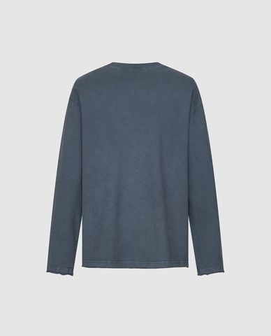  URBAN REVIVO - Áo thun nam cổ tròn tay dài wash bạc 