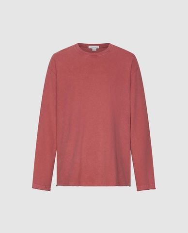  URBAN REVIVO - Áo thun nam cổ tròn tay dài wash bạc 