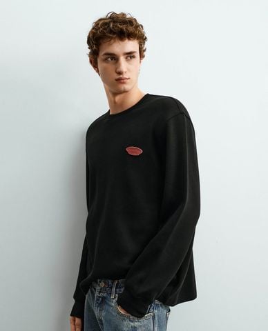  URBAN REVIVO - Áo sweatshirt nam cổ tròn tay dài phối họa tiết 