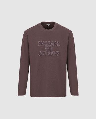 URBAN REVIVO - Áo thun nam cổ tròn tay dài đính chữ 