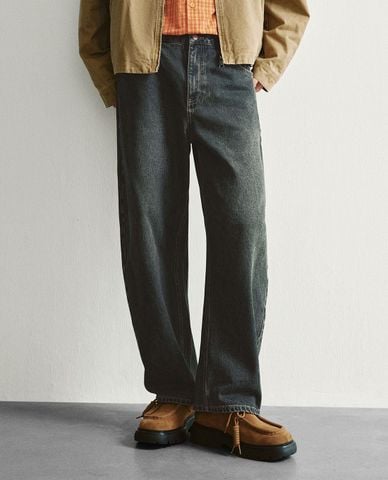  URBAN REVIVO - Quần jeans nam ống rộng wash bạc 