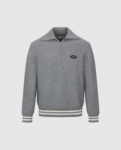  URBAN REVIVO - Áo dệt kim nam cổ polo khóa kéo phối viền 