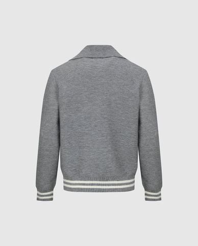  URBAN REVIVO - Áo dệt kim nam cổ polo khóa kéo phối viền 