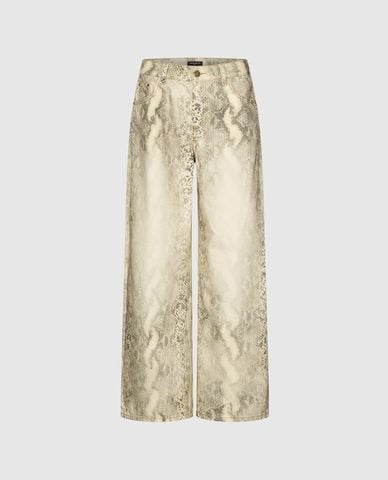  URBAN REVIVO - Quần jeans nữ ống rộng họa tiết da rắn 