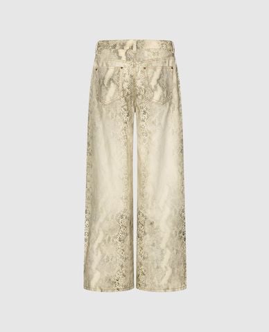  URBAN REVIVO - Quần jeans nữ ống rộng họa tiết da rắn 